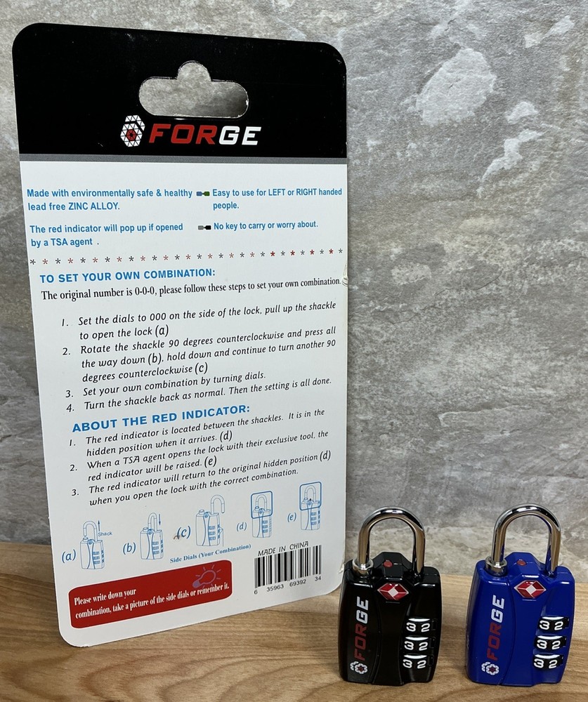 (2) FORGE TSA Certified Open Alert Combination Locks For Luggage