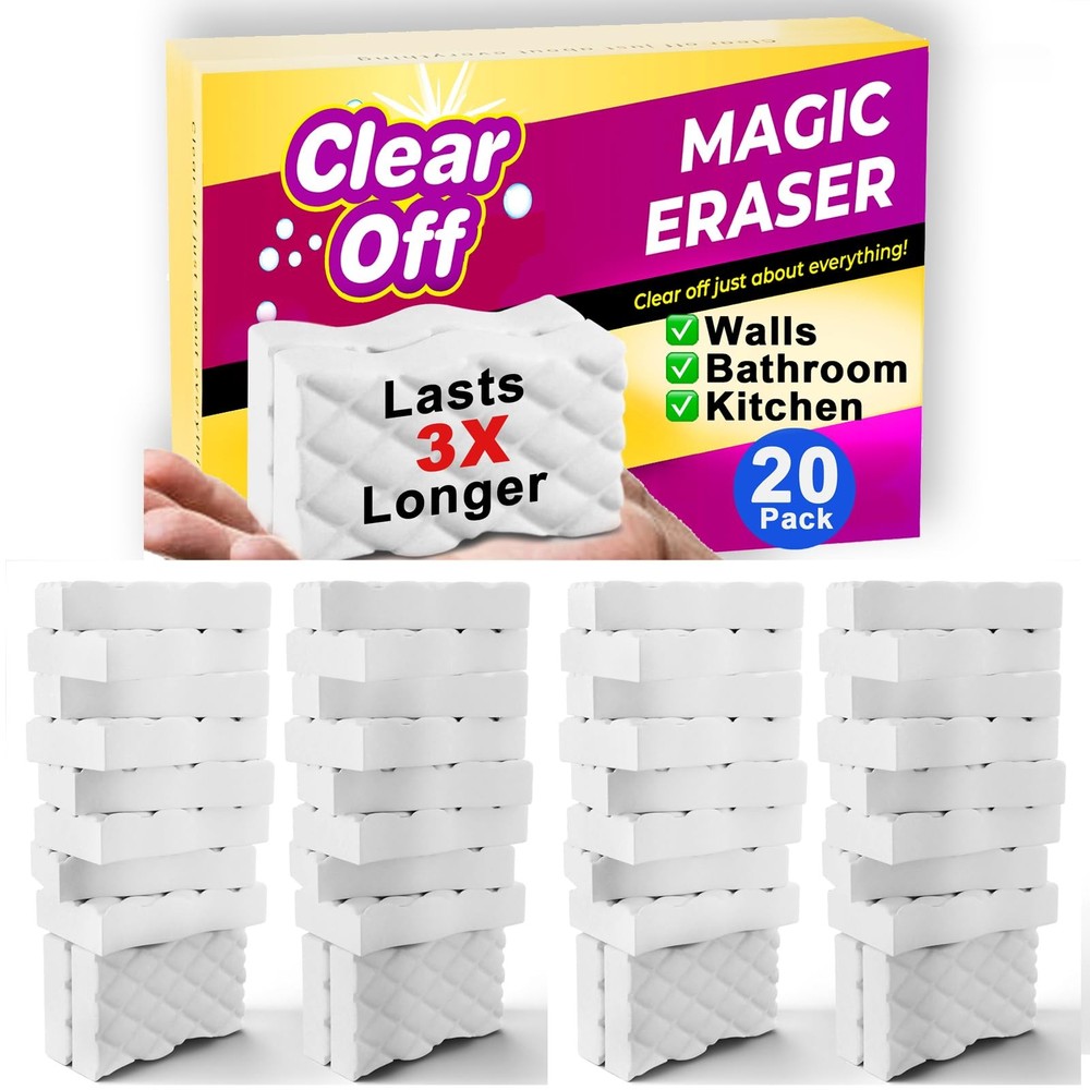 20 Pack Upgraded Magic Sponge Eraser Extra Large Super Powerful - White