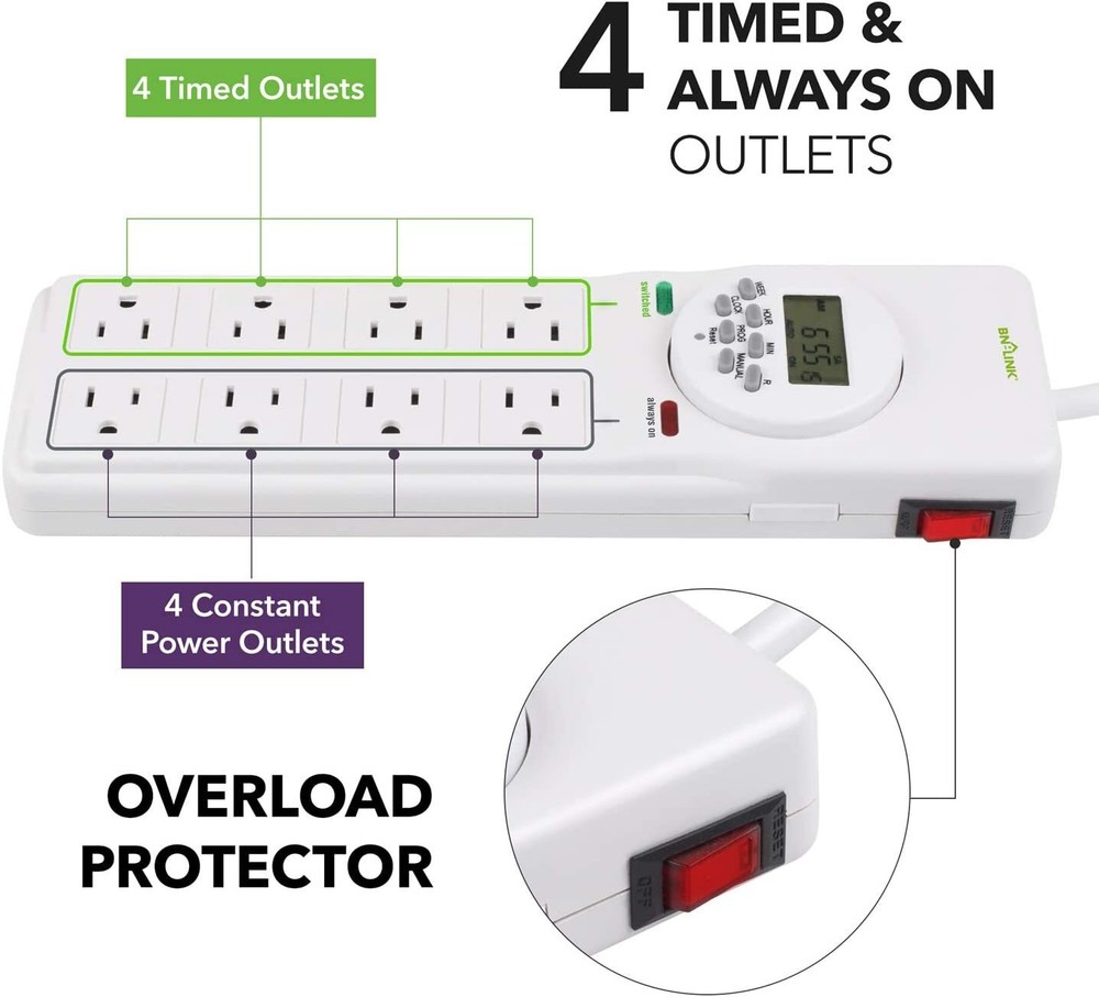 BN-LINK 8 Outlet Surge Protector with 7-Day Digital Timer