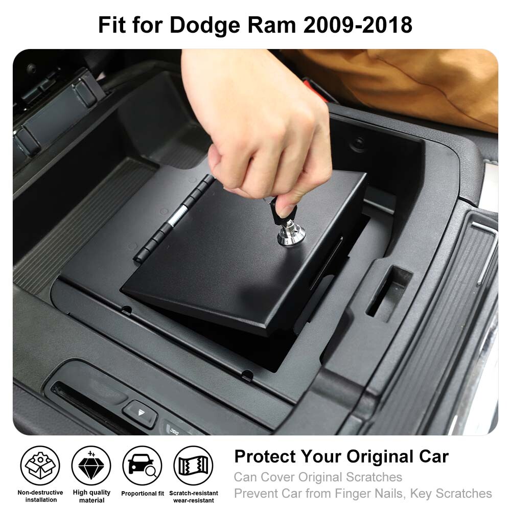 LOCKABLE CONSOLE STORAGE VAULT SAFE BOX CASE WITH KEY FOR DODGE RAM 1500 2009-18
