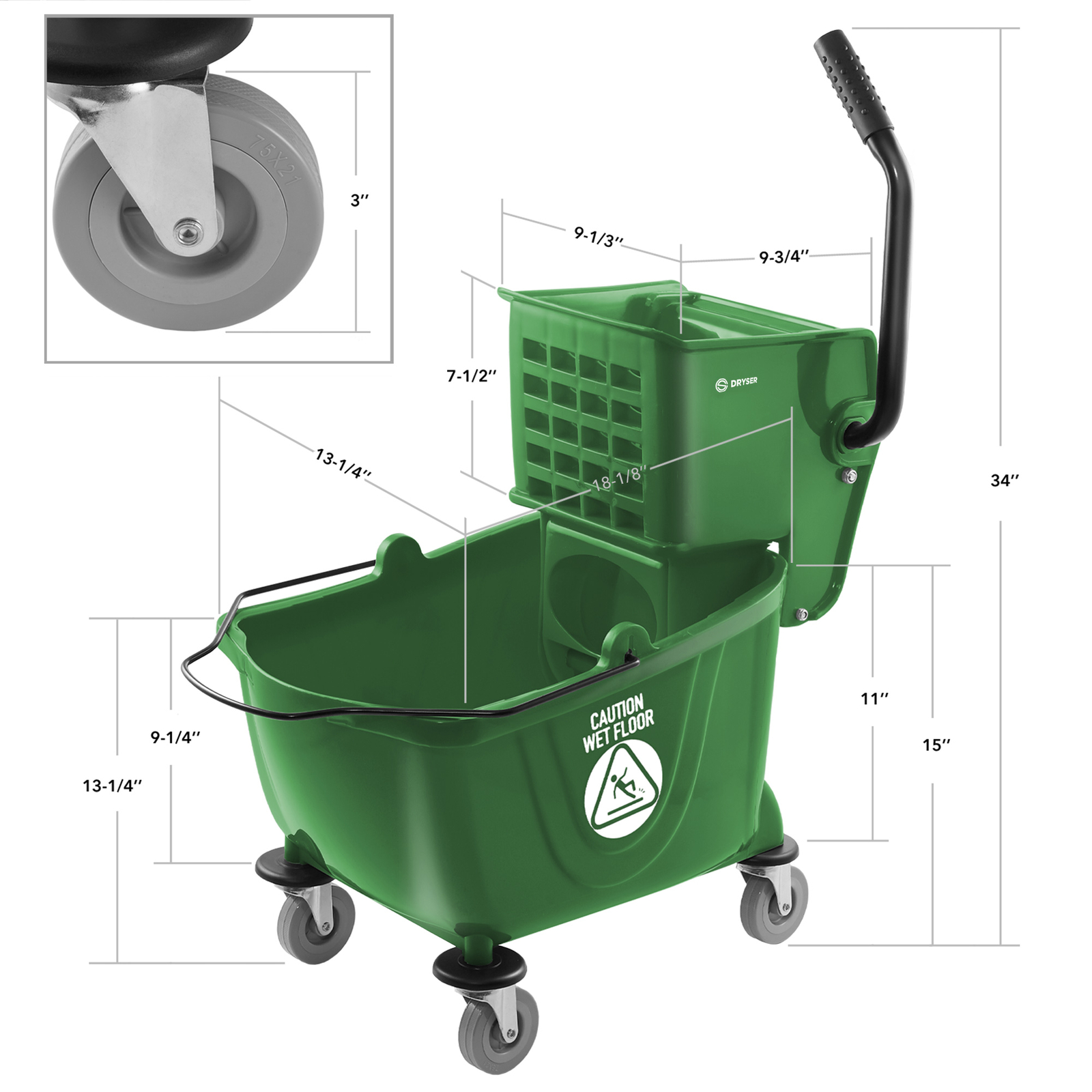 26 Quart Commercial Mop Bucket with Side Press Wringer, Green