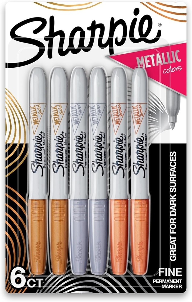 Vibrant Sharpies 6 Count Fine Point Metallic Permanent Markers for Creativity