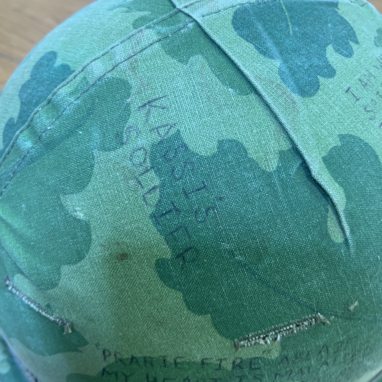 Vietnam War Era U.S. M1 Combat Helmet w/ Reversible Mitchell Camo Cover & Liner