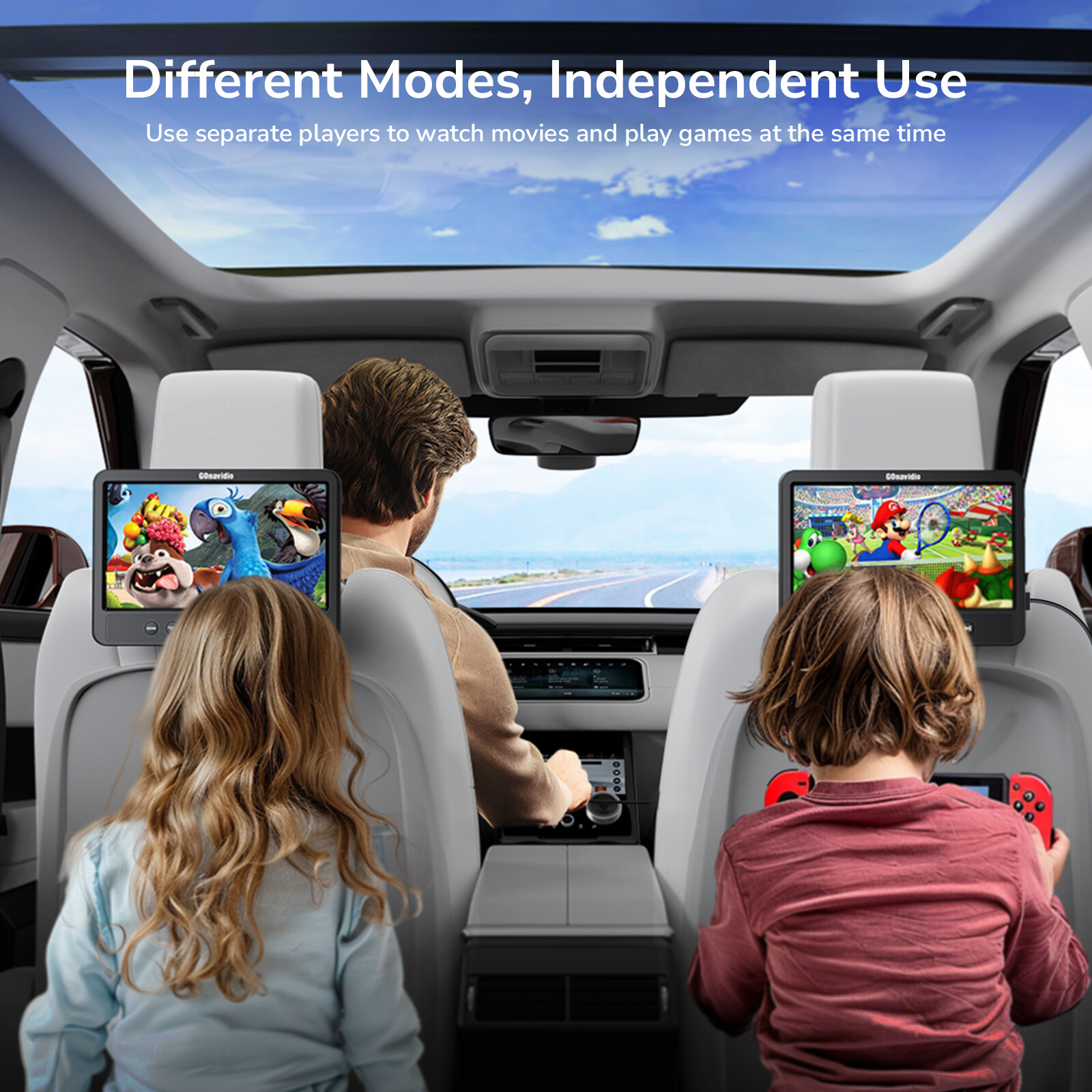 2x 10.5” Screen HD Car Headrest Monitor DVD Player for Kids USB HDMI w/ Headset