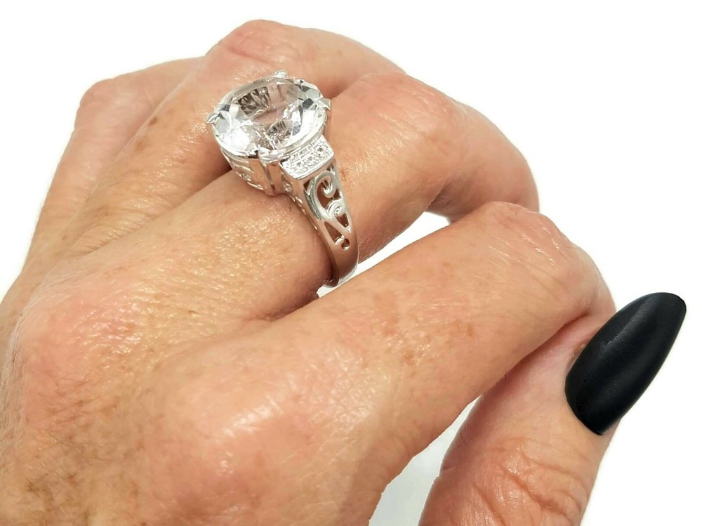 Clear Quartz Ring, 925 Sterling Silver, size 8, Genuine Gemstone