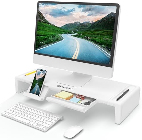 Monitor Stand Riser, Foldable Computer Monitor Riser, Adjustable Length White