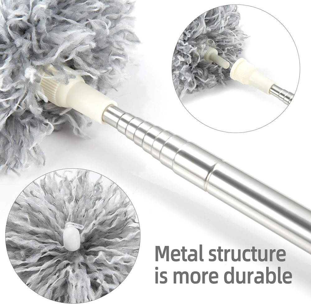Microfiber Duster with Extension Pole,Washable Bendable Head Ceiling Fan Duster,