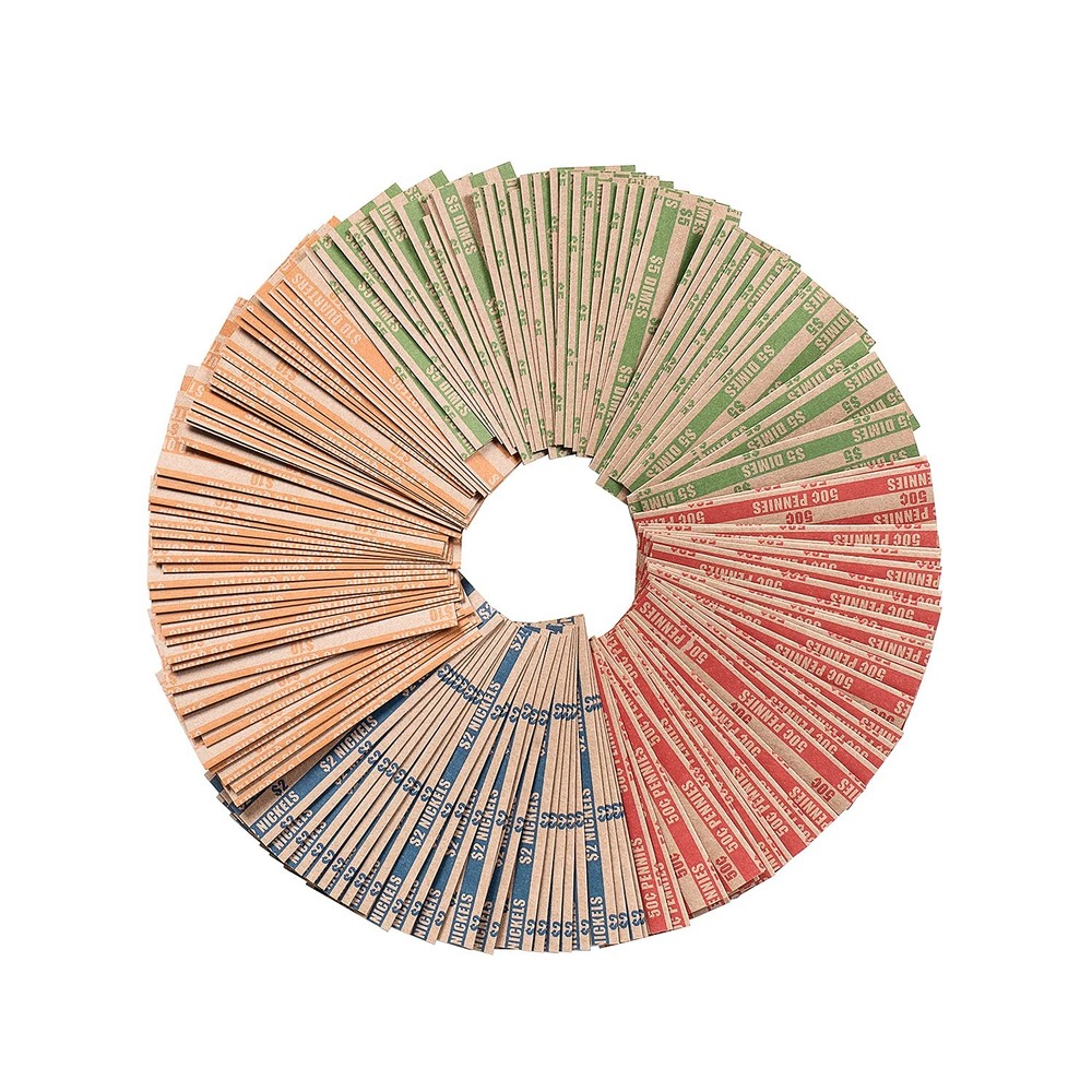 Coin Wrappers Assorted 500 Flat Stripped Roll for 500