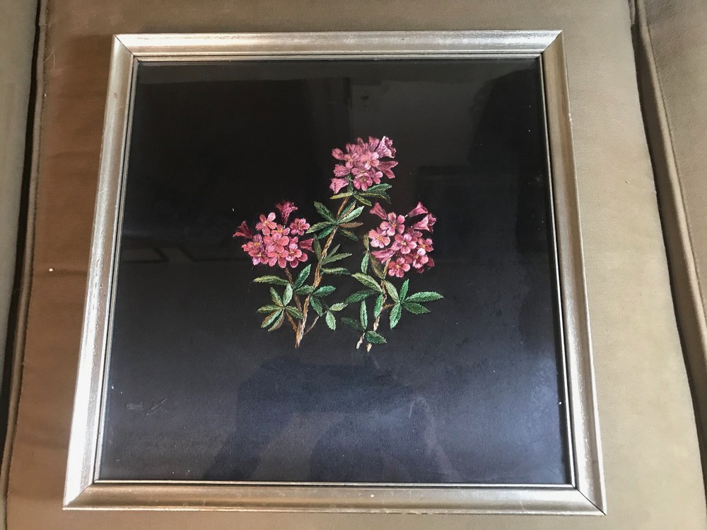 Antique Needlepoint "Floral Scene" - Framed
