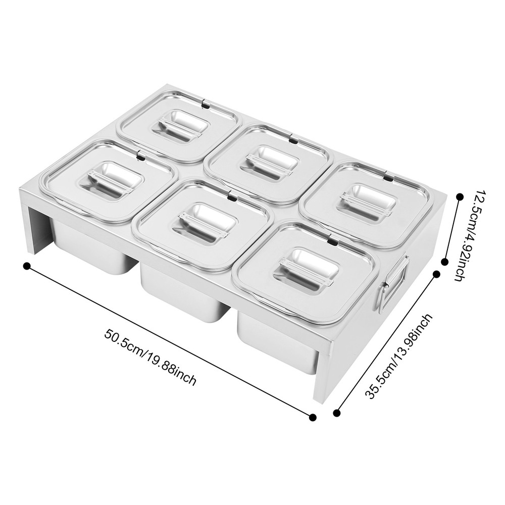 6 Compartment Trays For Prepping Ingredients And Toppings, Condiment Container