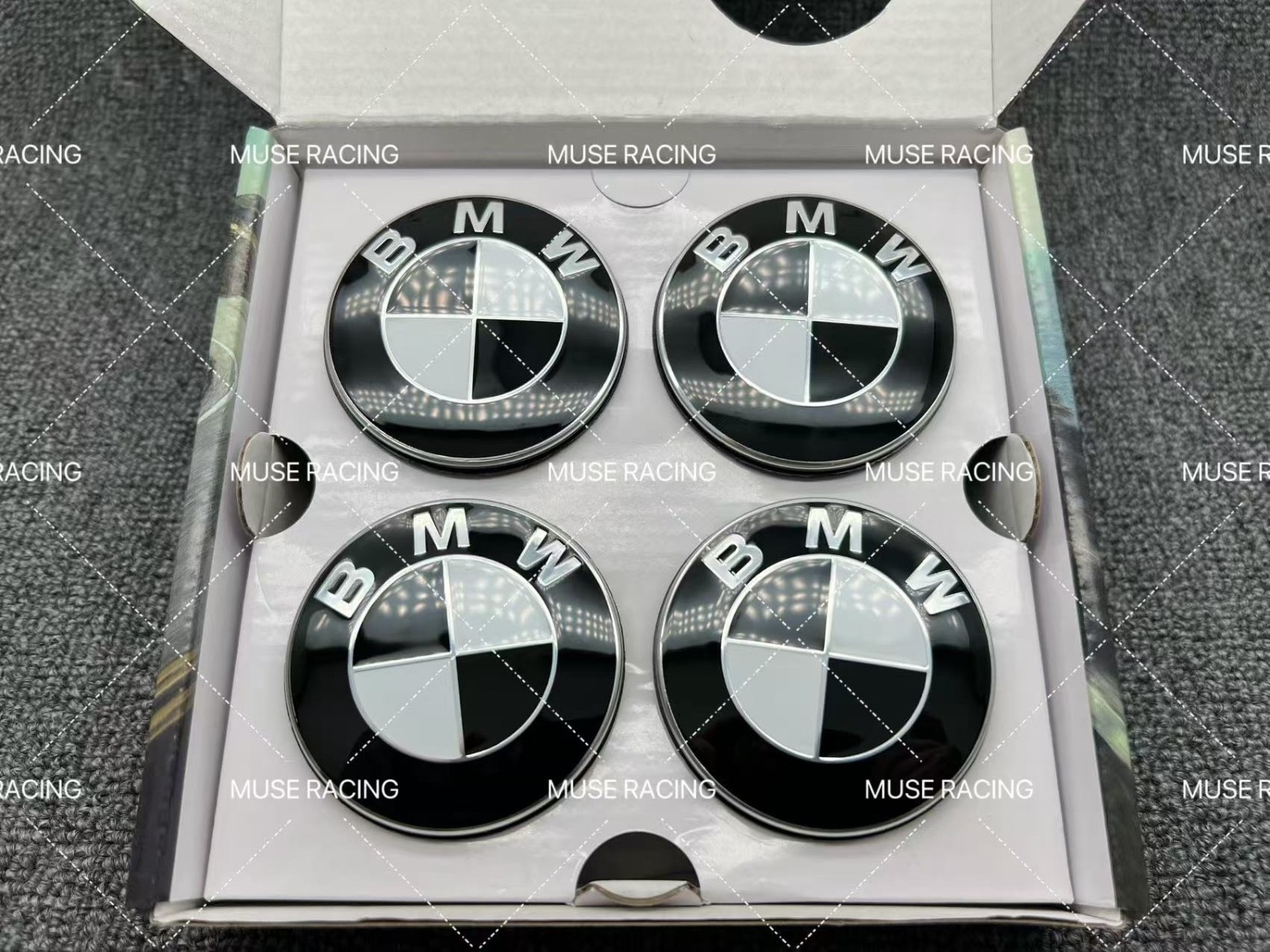 Genuine BMW Black White Floating Alloy Wheel Center  56mm 68mm Hub Caps