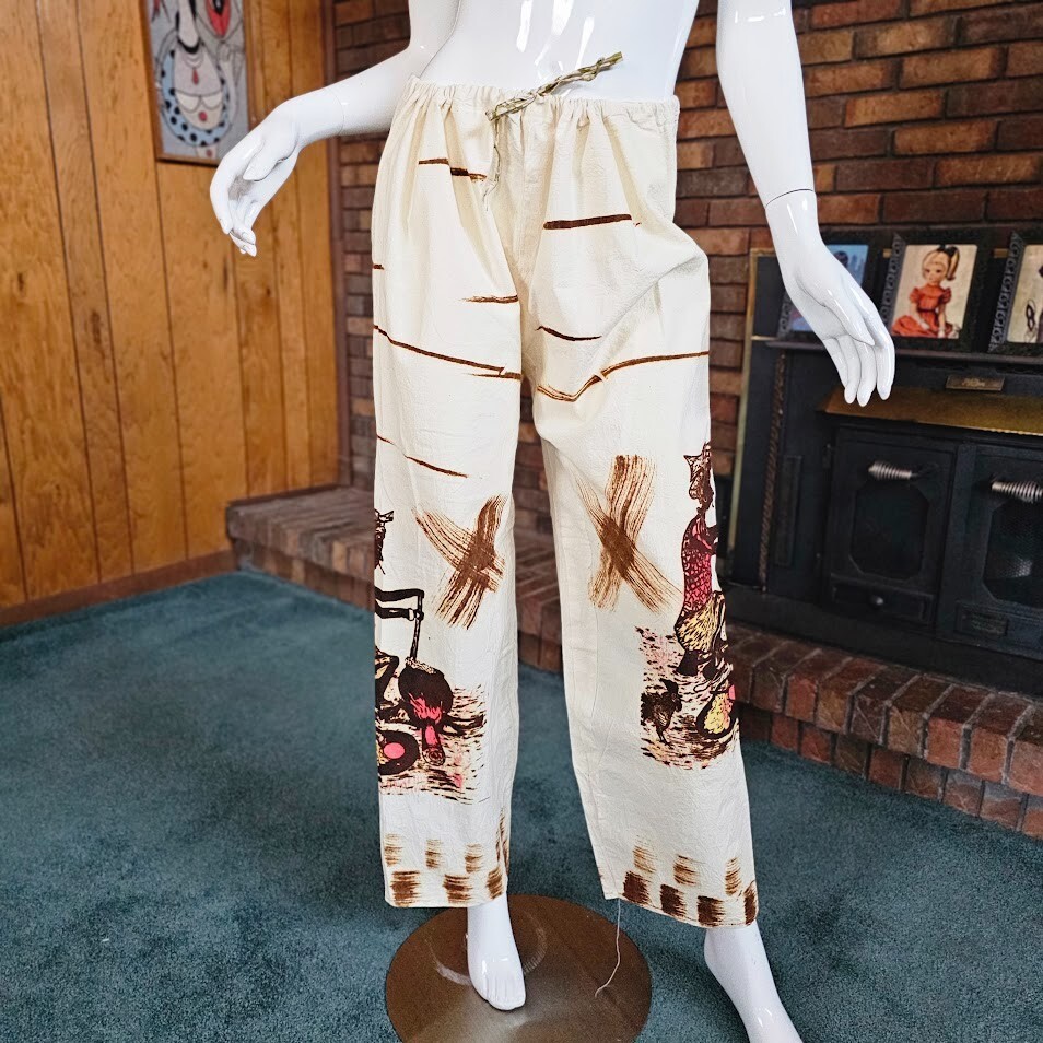 Vintage African Folk Art Tourist Souvenir Ethnic Karate Unisex Lounge Pants OS
