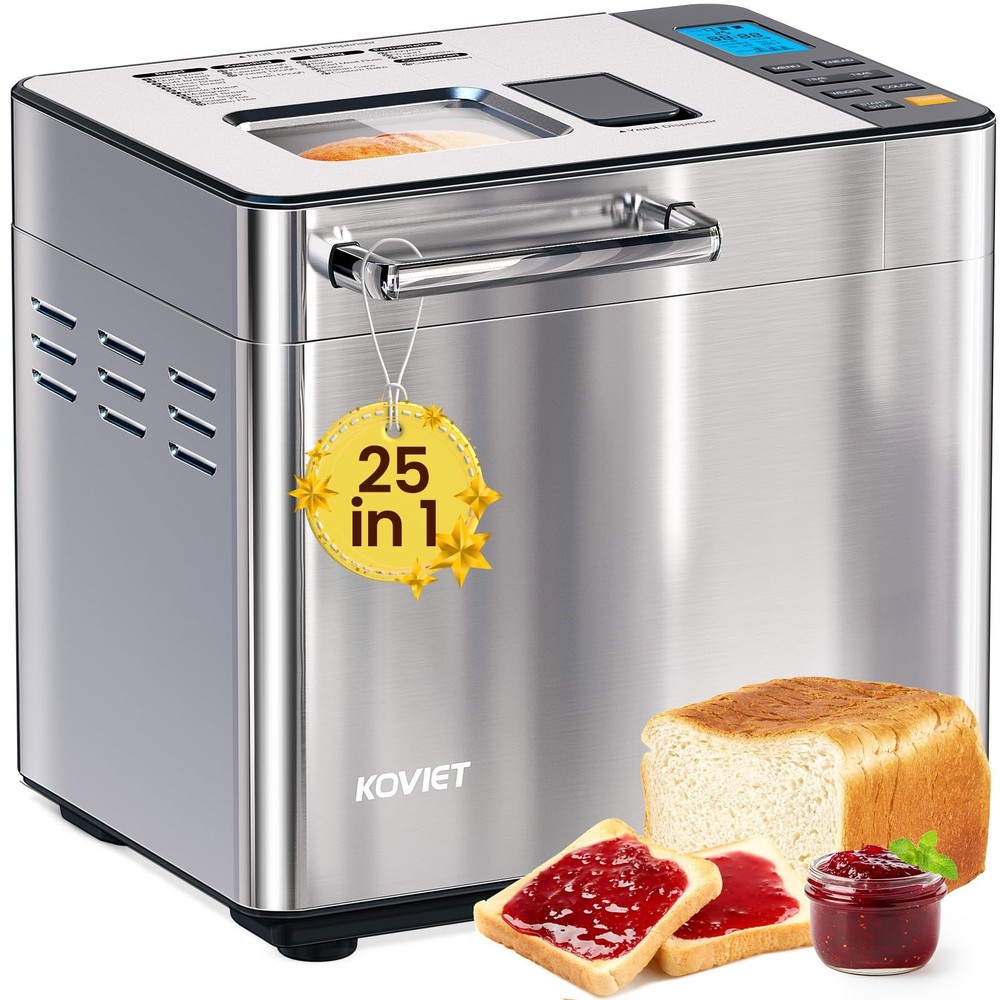 25-in-1 Bread Maker Machine with Automatic Dual Dispenser, 2LB Stainless Stee...