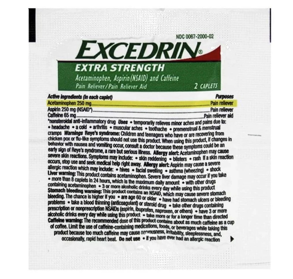 Excedrin Extra Strength Caplets 25 Packets of 2 (25/2's) Display Box