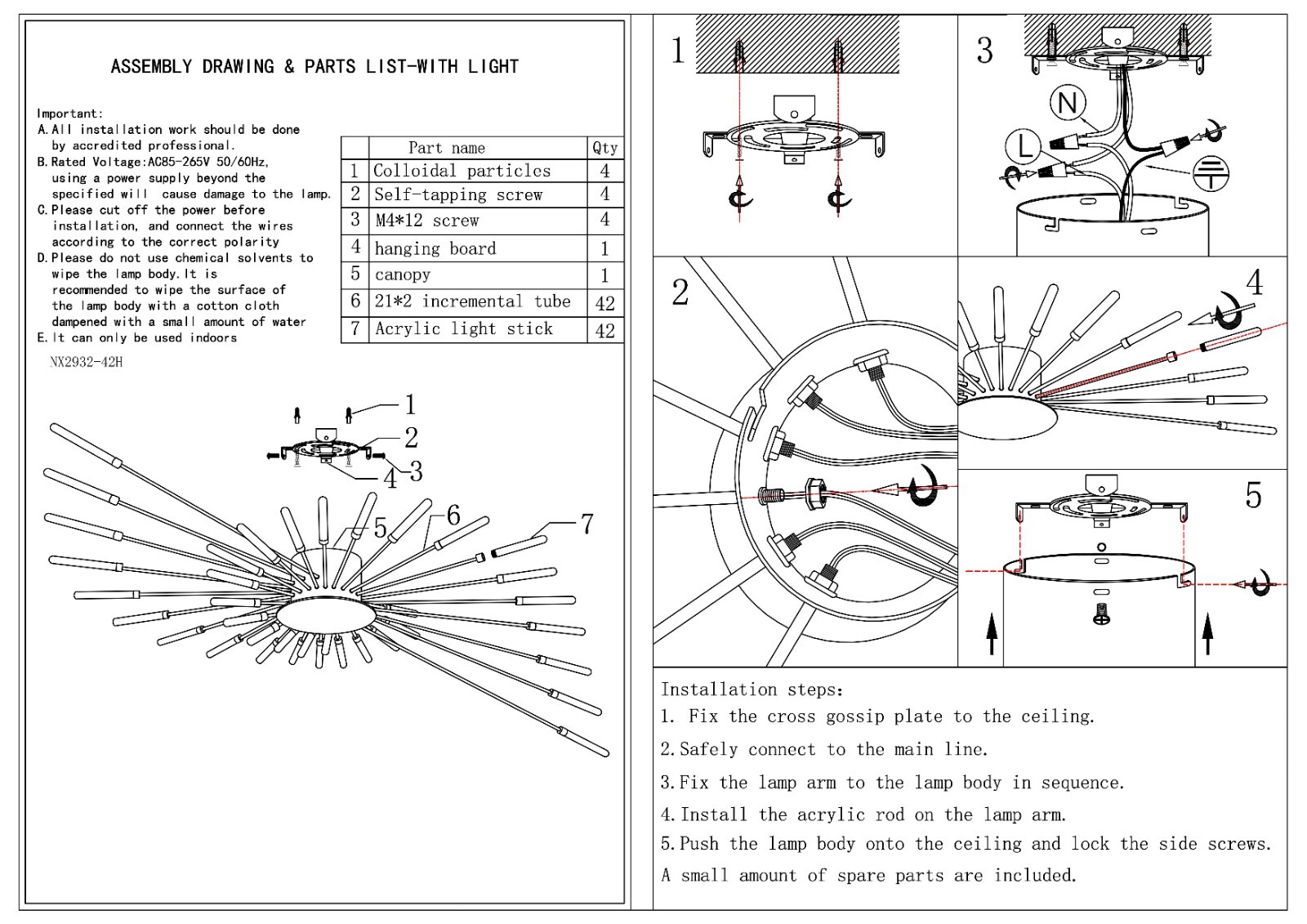 42-Light Fireworks Ceiling Light Modern LED Flush Mount Dimmable APP Remote