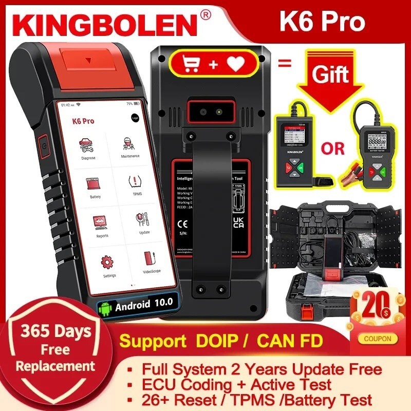 KINGBOLEN K6 PRO Elite OBD2 Car Diagnostic Tool Scanner ECU Key Coding TPMS IMMO