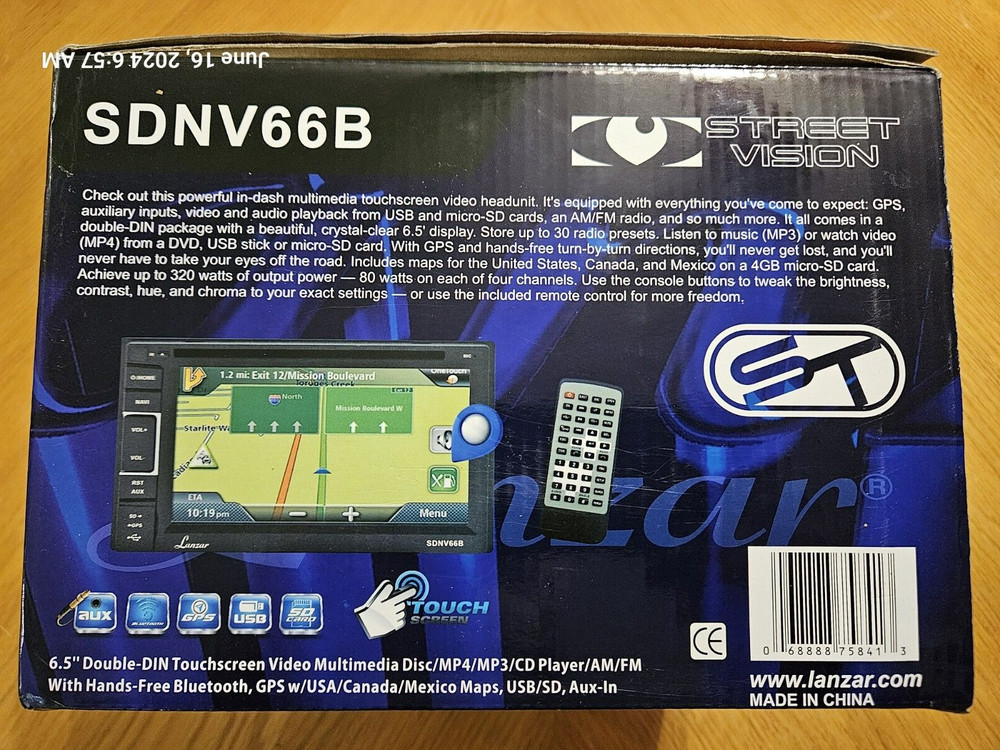Lanzar SDNV66B 2-DIN 6.5'' Video Headunit Receiver, GPS Navigation, Bluetooth