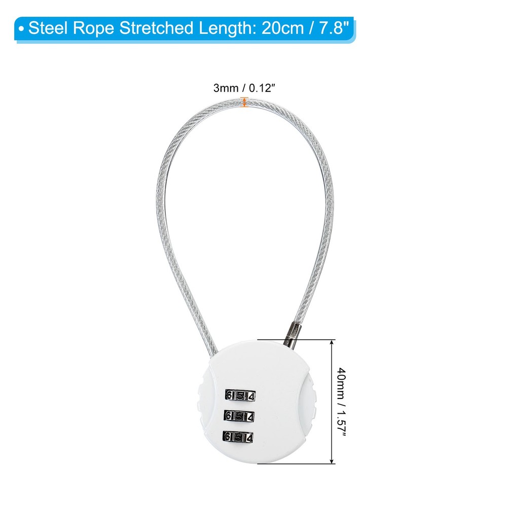 Small Combination Lock 7.8 Inch, 2 Pack 3 Digit Padlock for Gym Locker, White