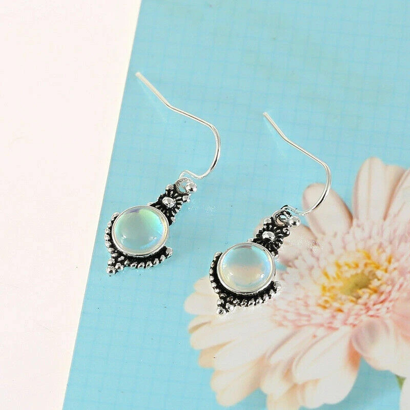 Rainbow Moonstone 925 sterling silver handmade Dangle Drop Earrings 2"