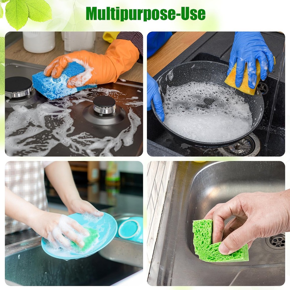 12 Pcs Natural Compressed Cellulose Sponges Non Scratch Reusable Sponges