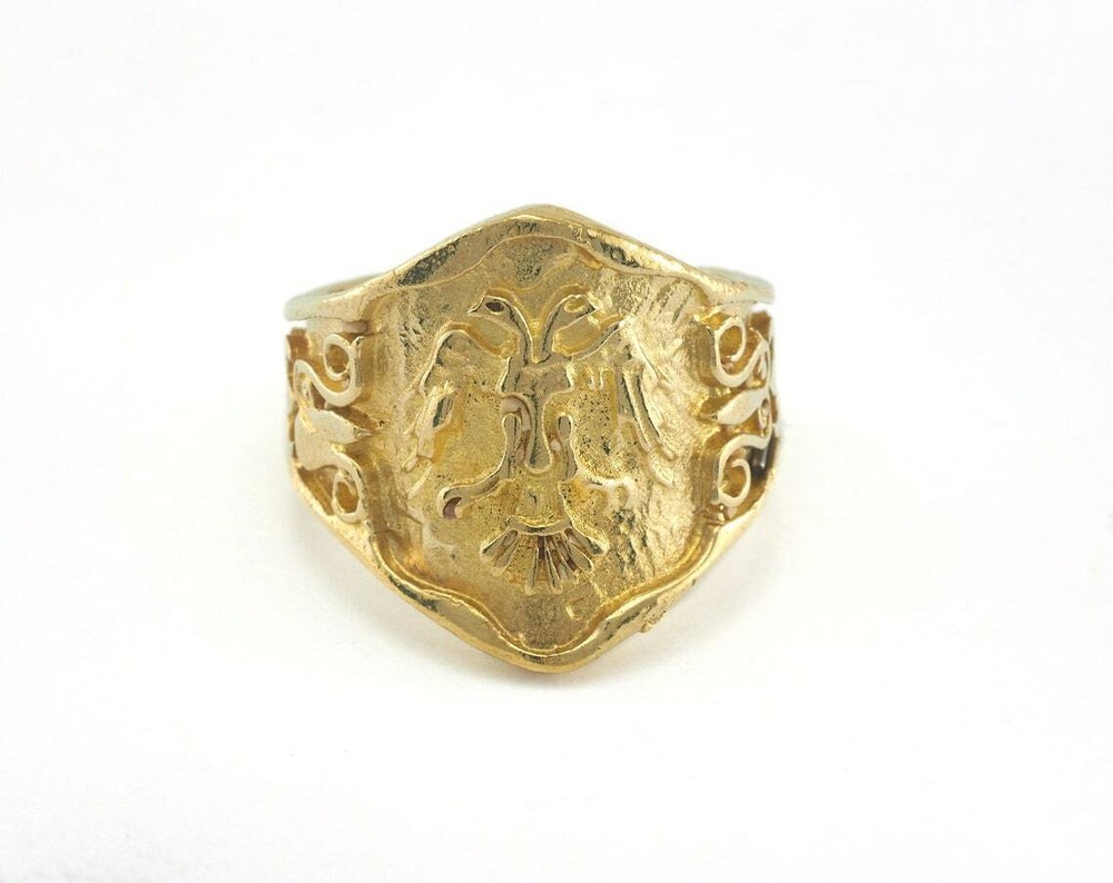 Double Head Eagle Logo Adjustable Ring Raw Brass (20mm 10US inner size) 721