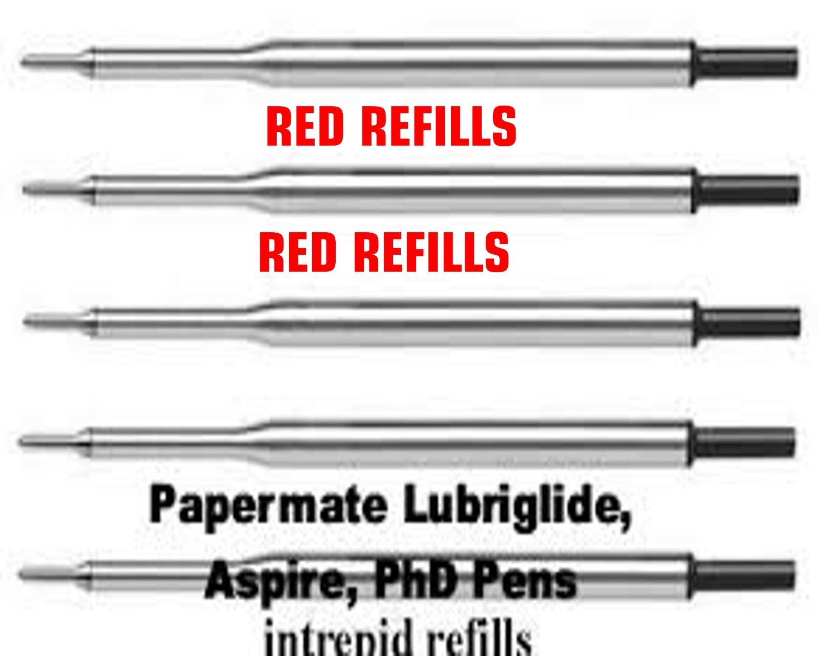 5 Intrepid Red Ballpoint Refills -Papermate Lubriglide,Aspire,PhD,PowerPoint Pen