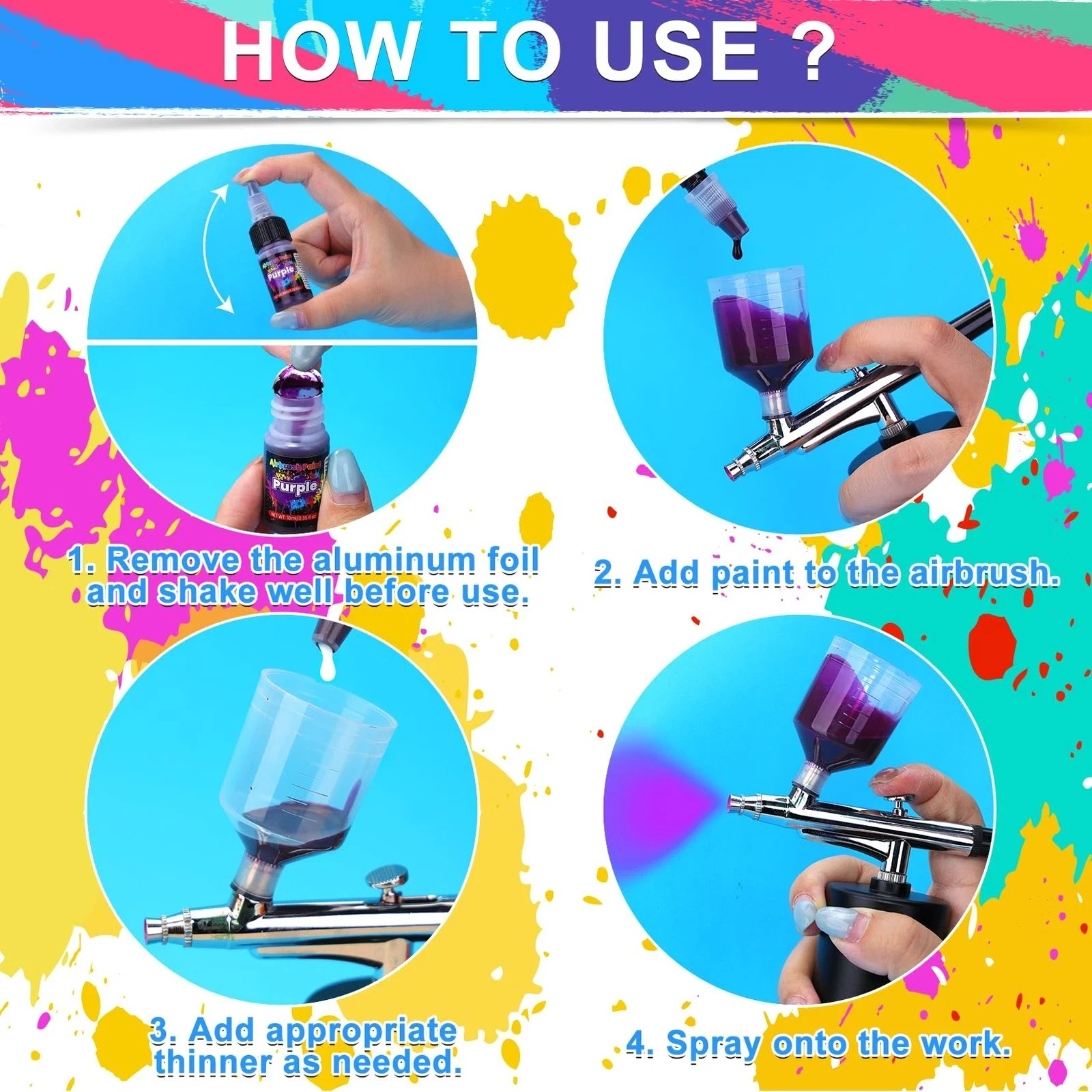 Airbrush Paint - 54 Colors with 2 Airbrush Thinners, Ready to Spray Air Brush