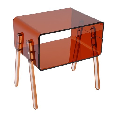 Acrylic Side Table Brown Double Shelf Open Storage End Table For Living Room