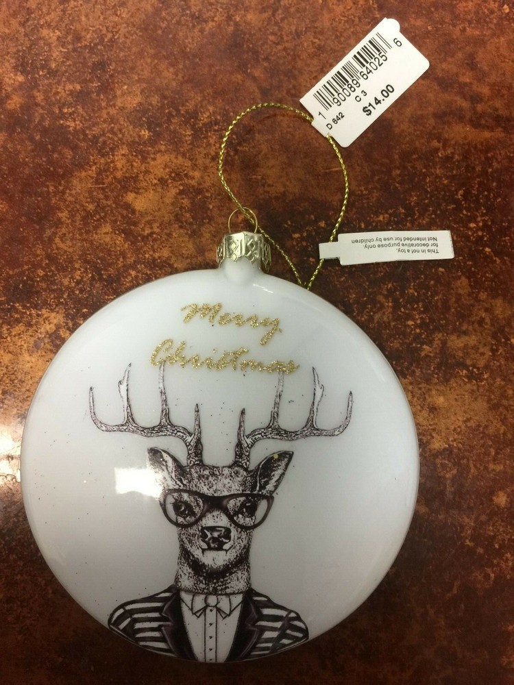 GLASS DISC W/DEER PATTERN BASIC XMAS Ornament NEW