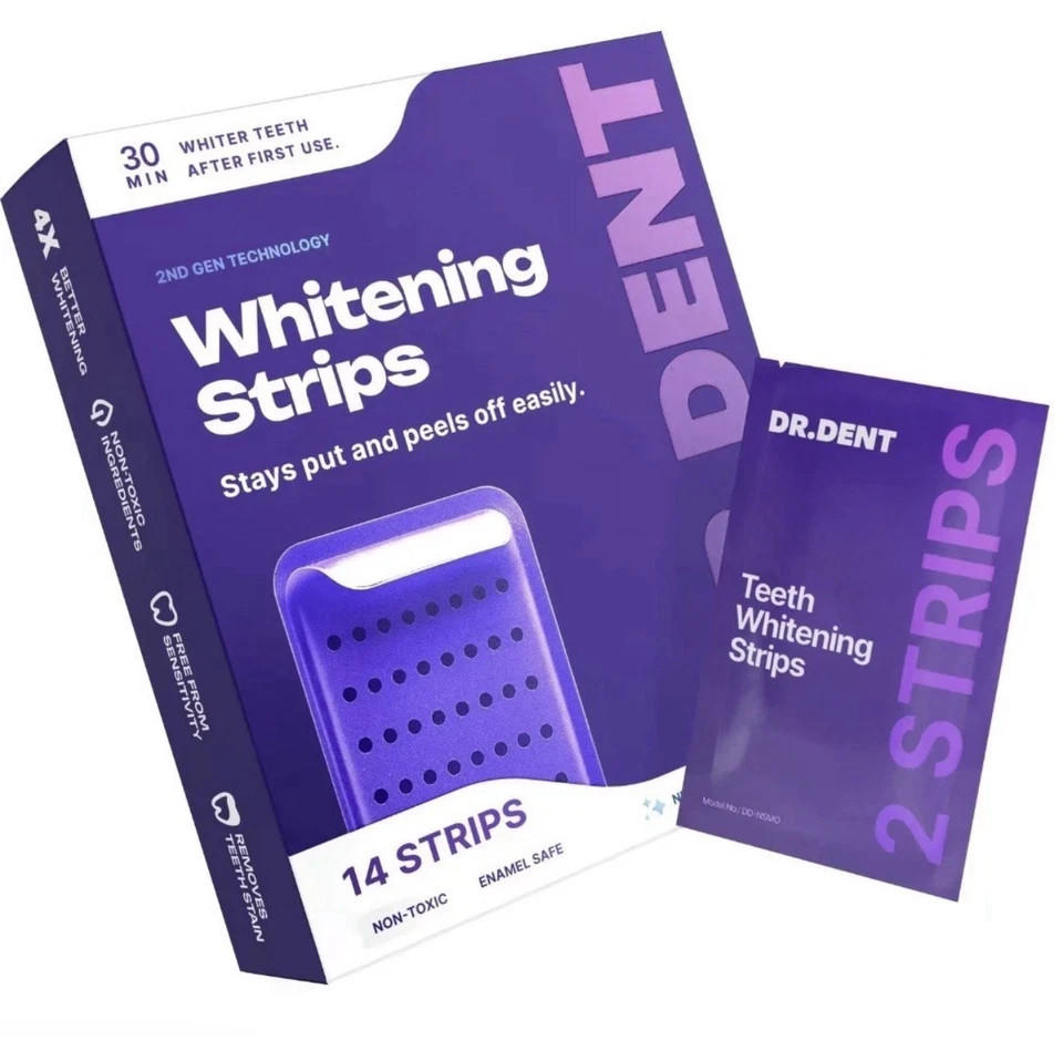 DR.DENT Purple Whitening Strips | Peroxide Free Gentle Teeth Whitening – 14 Ct