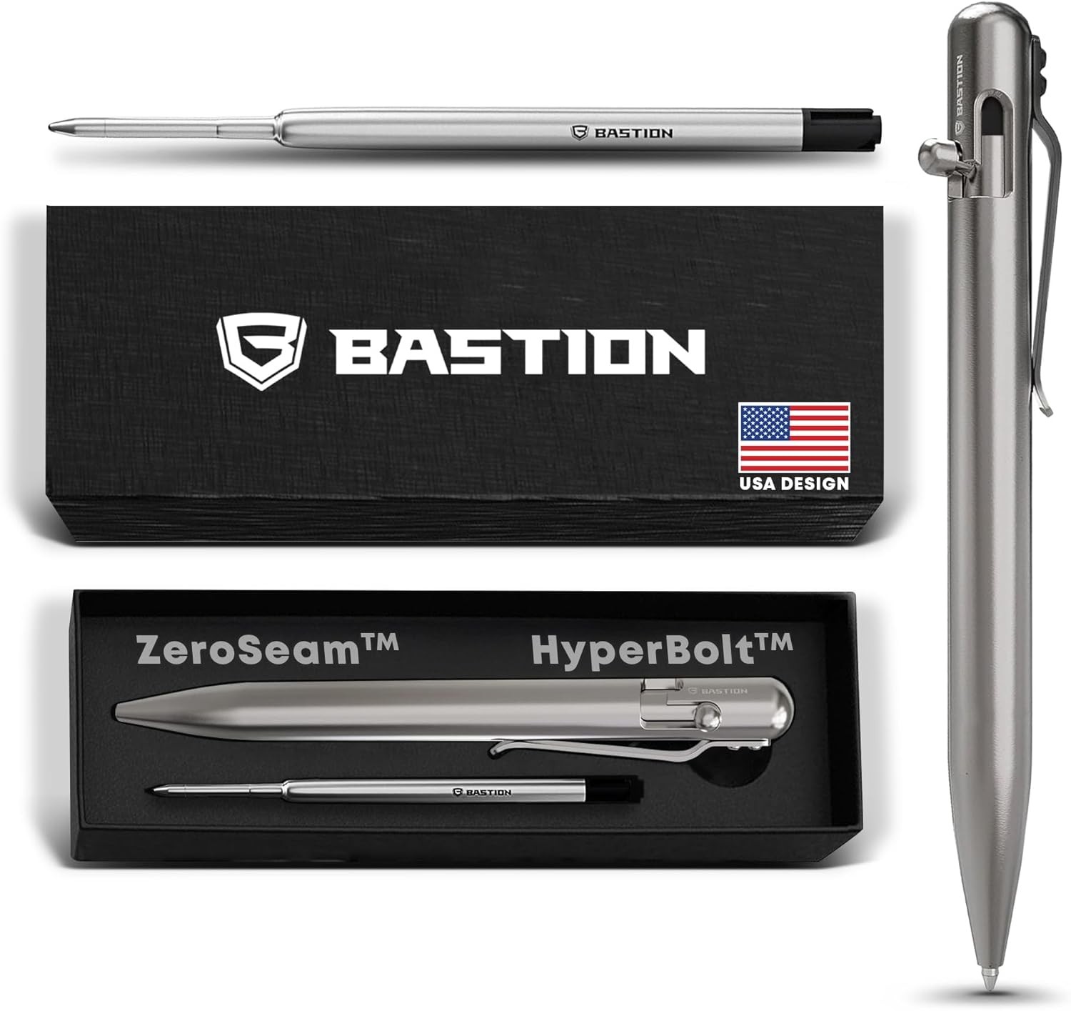 BASTION Bolt Action Pen Durable Professional Ballpoint with Fine Tip, Titanium