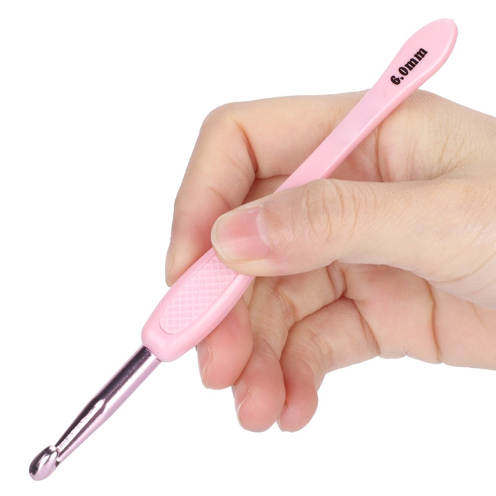 Pink 8Pcs Crochet Hook Thread Knitting Tools ABS Plastic Handle Ergonomic