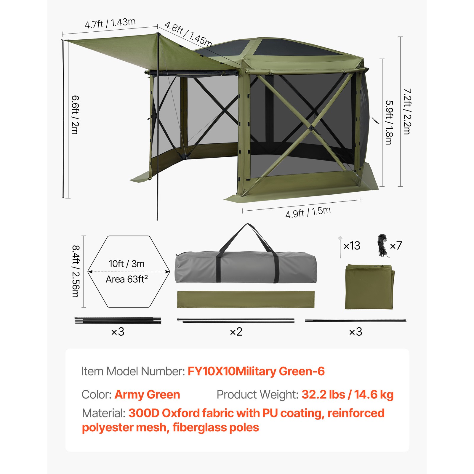 Uimoso 6-Sided Pop-Up Gazebo Tent 10x10 ft for 6-8 People Outdoor Camping
