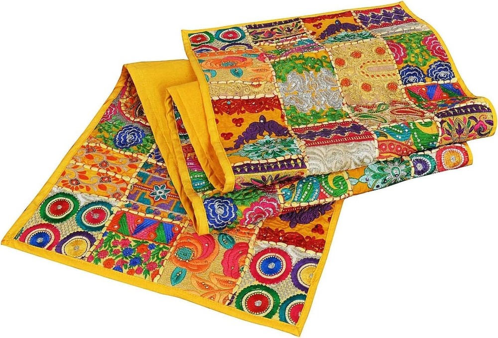 Indian Cotton Patchwork Table Runner Embroidered Dining Table Tapestry 152X45 cm