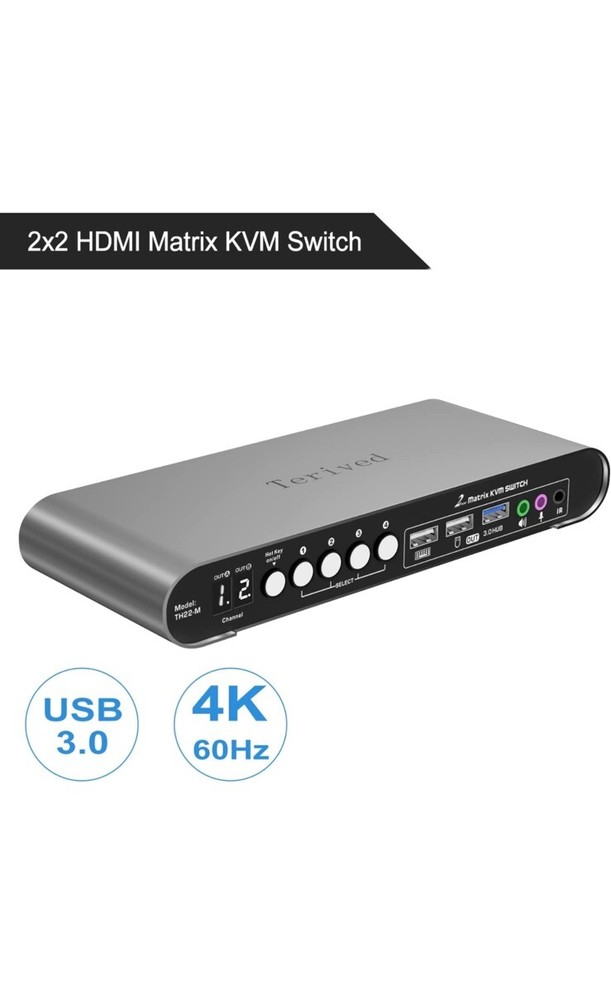 2 Computers 2 HDMI Monitors Matrix Automatic KVM Switch 4K@60Hz