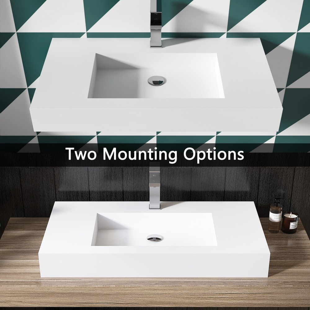 35'' Wall Mounted Bathroom Sink Solid Surface Bathroom Vessel Sink