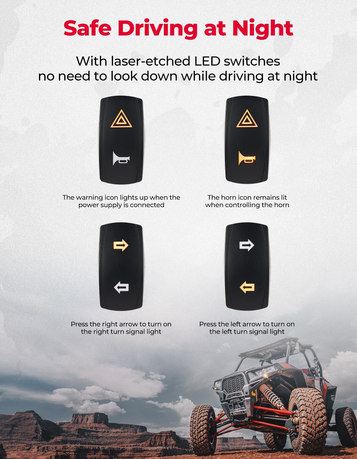 Universal Horn Set with LED Turn Signal Lights&Switch for Kawasaki Pioneer RZR