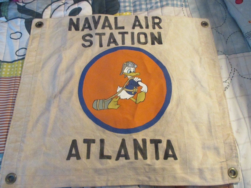 WWII US NAVAL AIR STATION ATLANTA DISNEY DONALD DUCK WALL BARRACKS FLAG