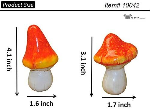 G & F 10042 MiniGardenn Fairy Garden Miniature Mushroom Statue (Set of 2)