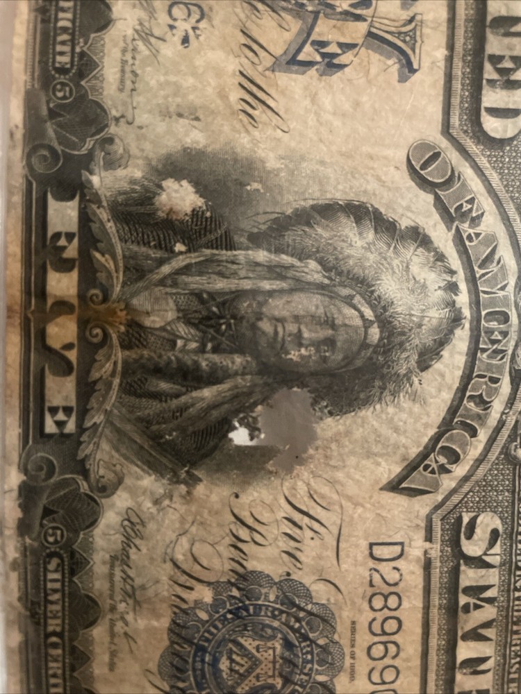 $5 1899 Silver certificate FR Large Size Note Indian Chief Circulated