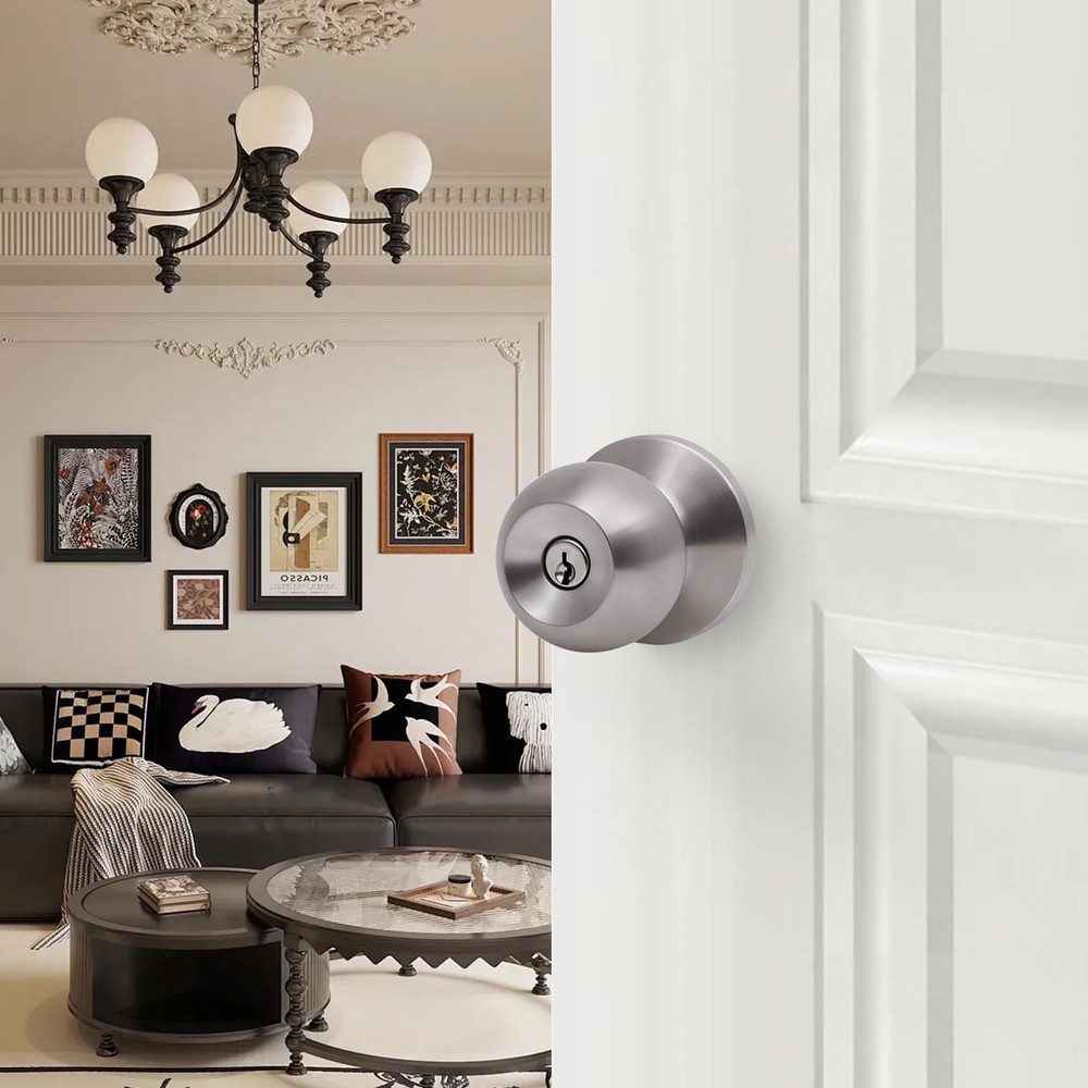 Lanwandeng Door Knobs with Lock and Key, Keyed 1 Pack, Satin Entry Keys