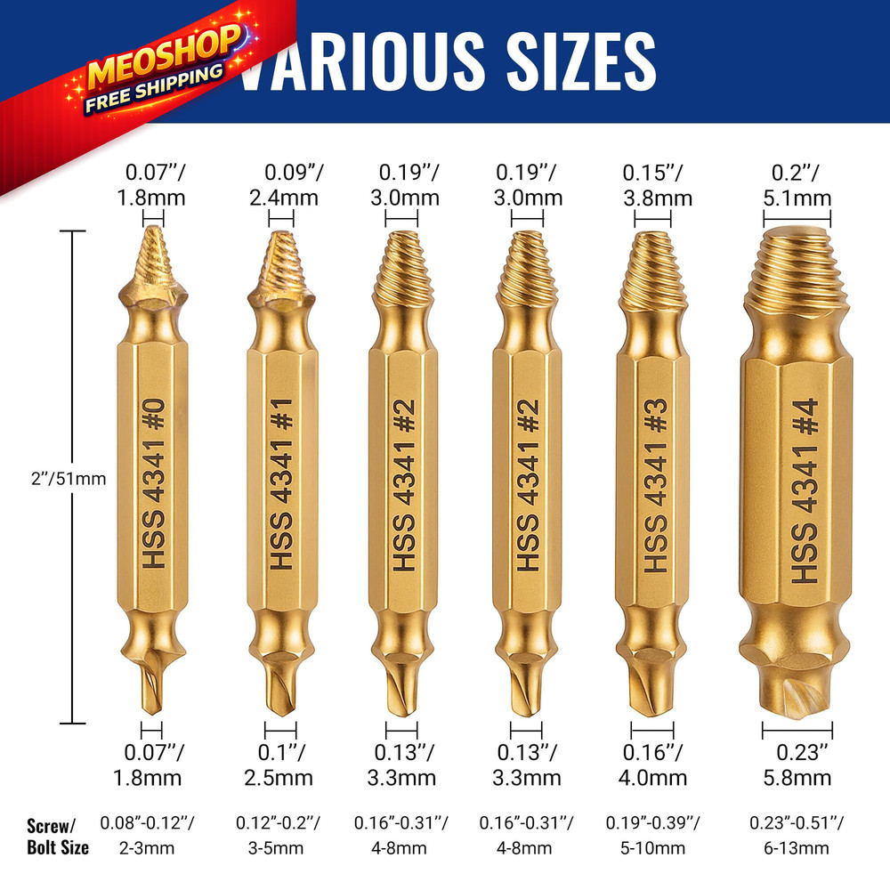 WORKPRO 6PCS Stripped Screw Extractor Set, Titanium Coated Broken Bolt...