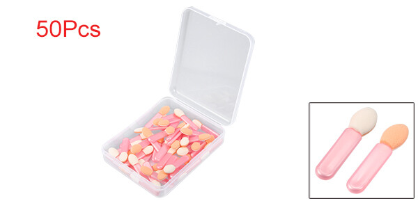 50 Pcs Eye Shadow Brushes Sponge Applicators with Container Pink White 4cm