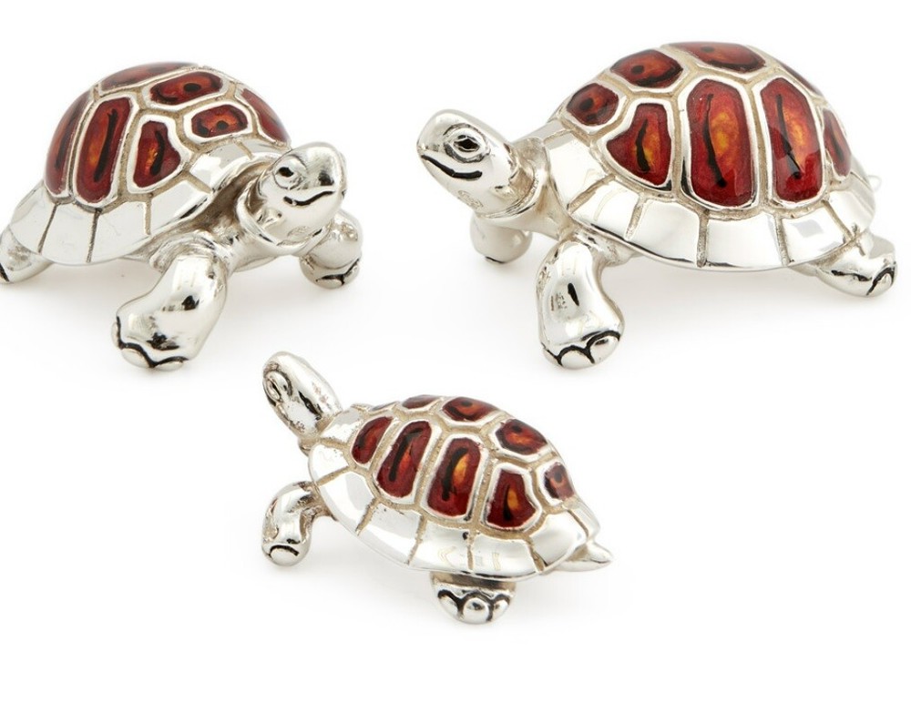 Saturno Silver and Enamel Tortoise  - Fully Hallmarked Sterling Silver
