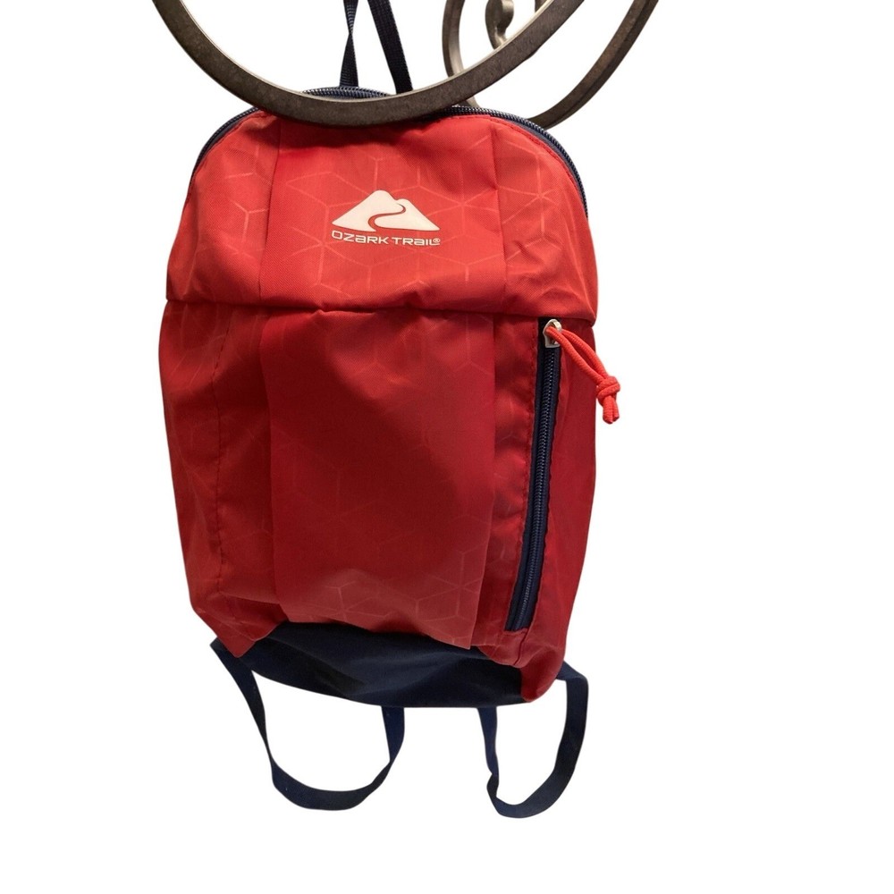 Ozark Trail Red Navy Blue Geometric Pattern Small Hiking Daypack Backpack