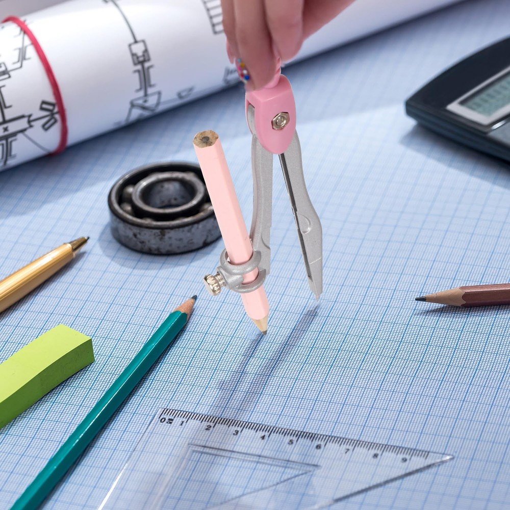 Compass Geometry Tool Protractor and Set with Metal Box Drawing Pink
