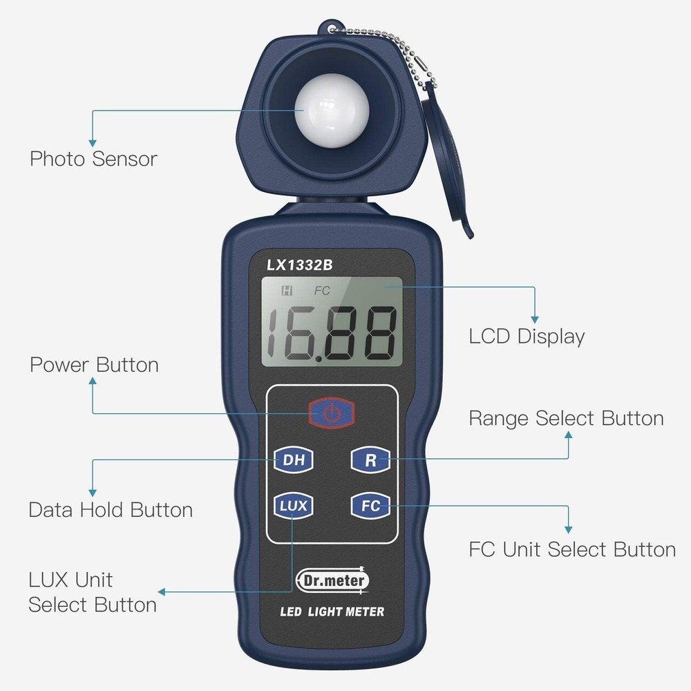 Digital LED Light Meter 0-200000 Lux Rotatable Detector Auto Hold Tripod Mount