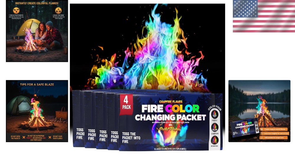 Dazzling Rainbow Flames: Magic Campfire Fire Color Changing Packets 4 Pack