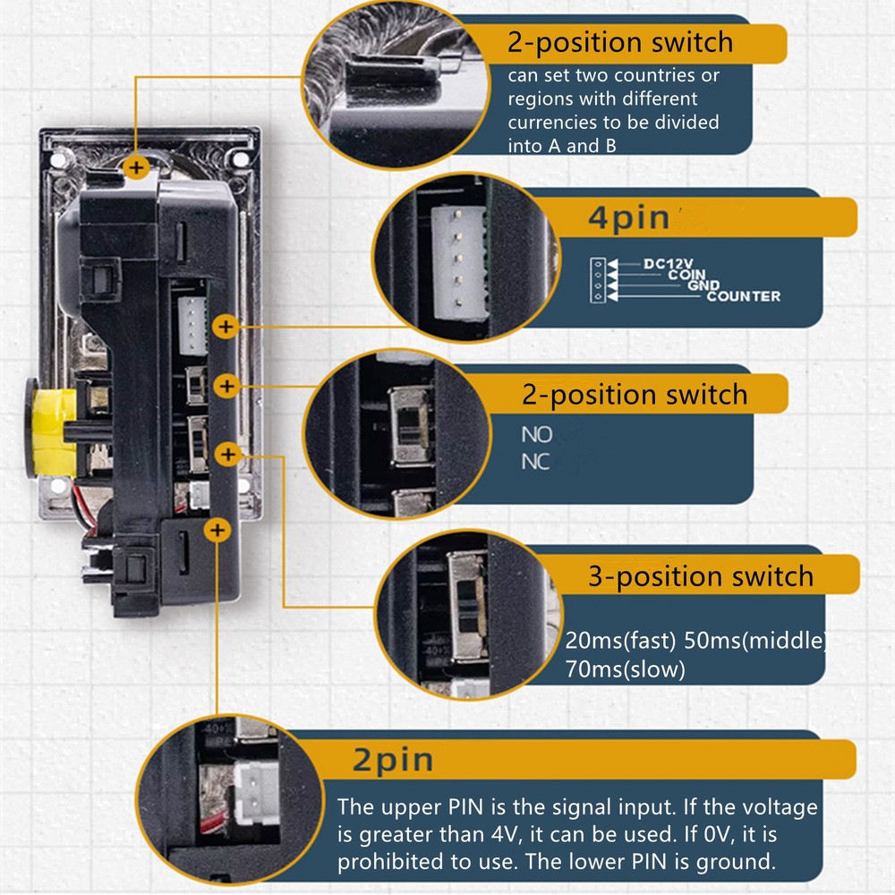 12V Token Coin Acceptor Selector Vending Arcade Machine Game 6 Multi Coin D