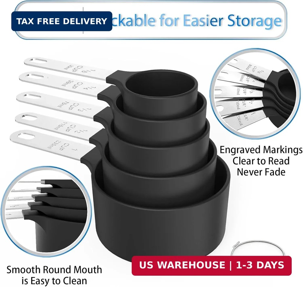Stackable Measuring Cups Spoons Set Nesting Stainless Steel Kitchen